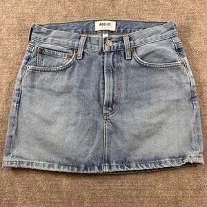 AGOLDE Liv Mini Skirt Womens 24 Blue Denim Light Wash High Rise Organic Cotton